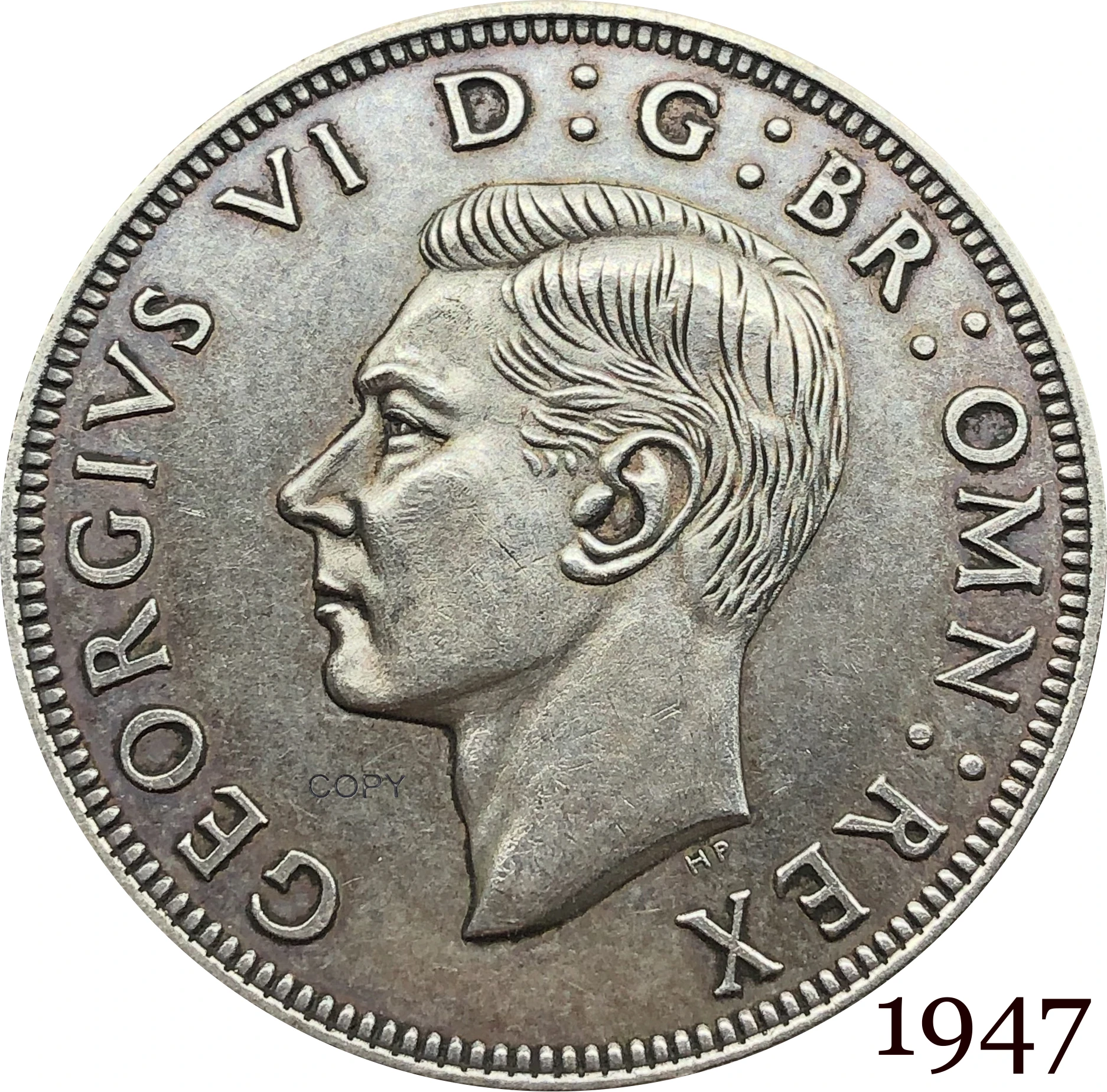 

Great Britain British 1947 Half Crown King George VI English London Royal Mint Family Plated Silver Copy Coins