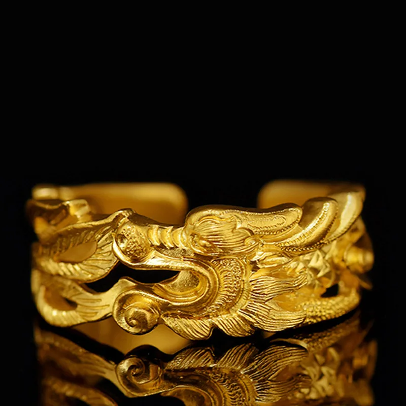 Chine Myth Dragon Bague d'ouverture pour hommes et femmes, Antiquités, Document en or, Bon bijoux chanceux, Mode, Anniversaire, Cadeau de Noël