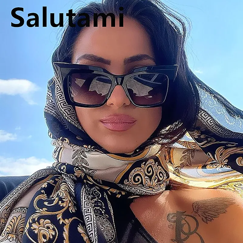 Vintage New Fashion Brand Oversized Cat Eye Sunglasses For Women Unique Black Blue Graident Uv400 Square Sun Gasses Female Shade |