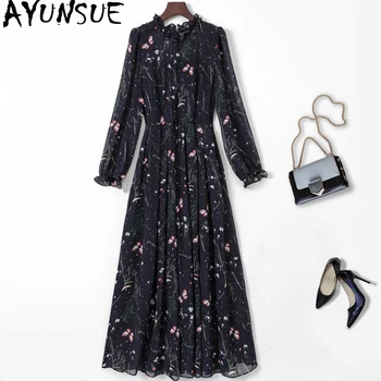 

AYUNSUE Spring Summer Chiffon Dress Women Long Fashion Floral Dress Elegant Plus Size Dresses Female Korean Vestido S11091 J3938