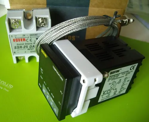 Sestos Dual Digital PID Temperature Controller 2 Omron Relay Output Black D1S-VR-220 + K Sensor + 25A DA SSR thermostat
