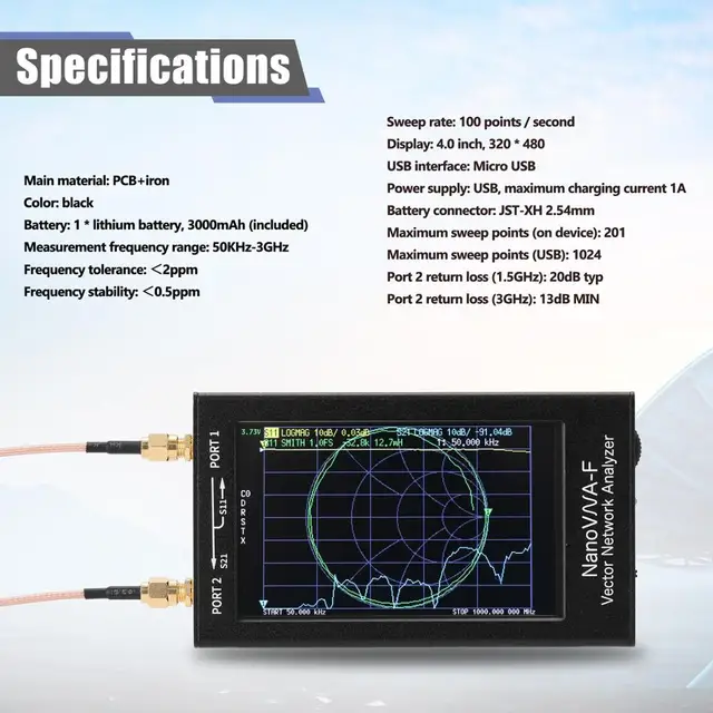 2,8/" 3G Vector Network Analyzer SAA-2 NanoVNA V2 Antennenanalysator HF-UKW-UHF