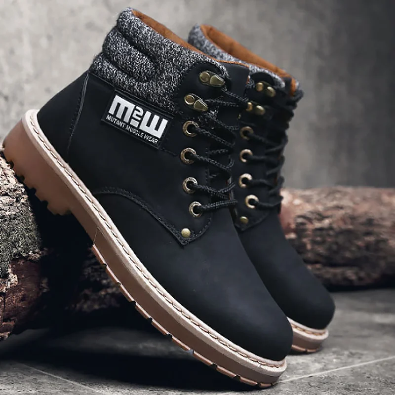 Boots men Lace Up Plus size 44 Ankle Boots Men Solid Rubber Winter boots Non slip Massage Winter boots men
