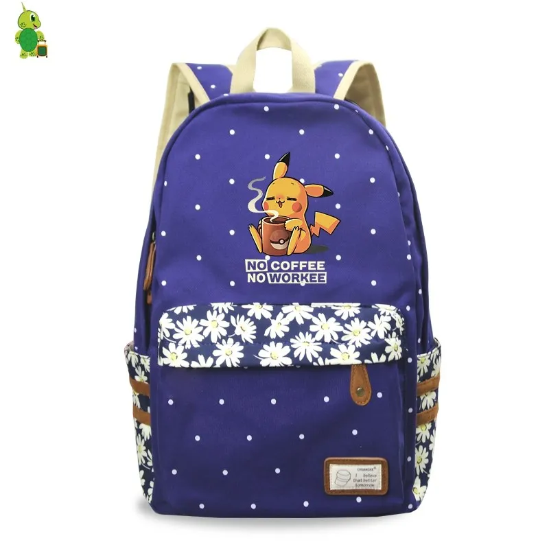 

Mochila Feminina Pokemon Pikachu Deadpool Backpack Women Backpack Flower Wave Point School Bags for Teenage Girls Laptop Bagpack
