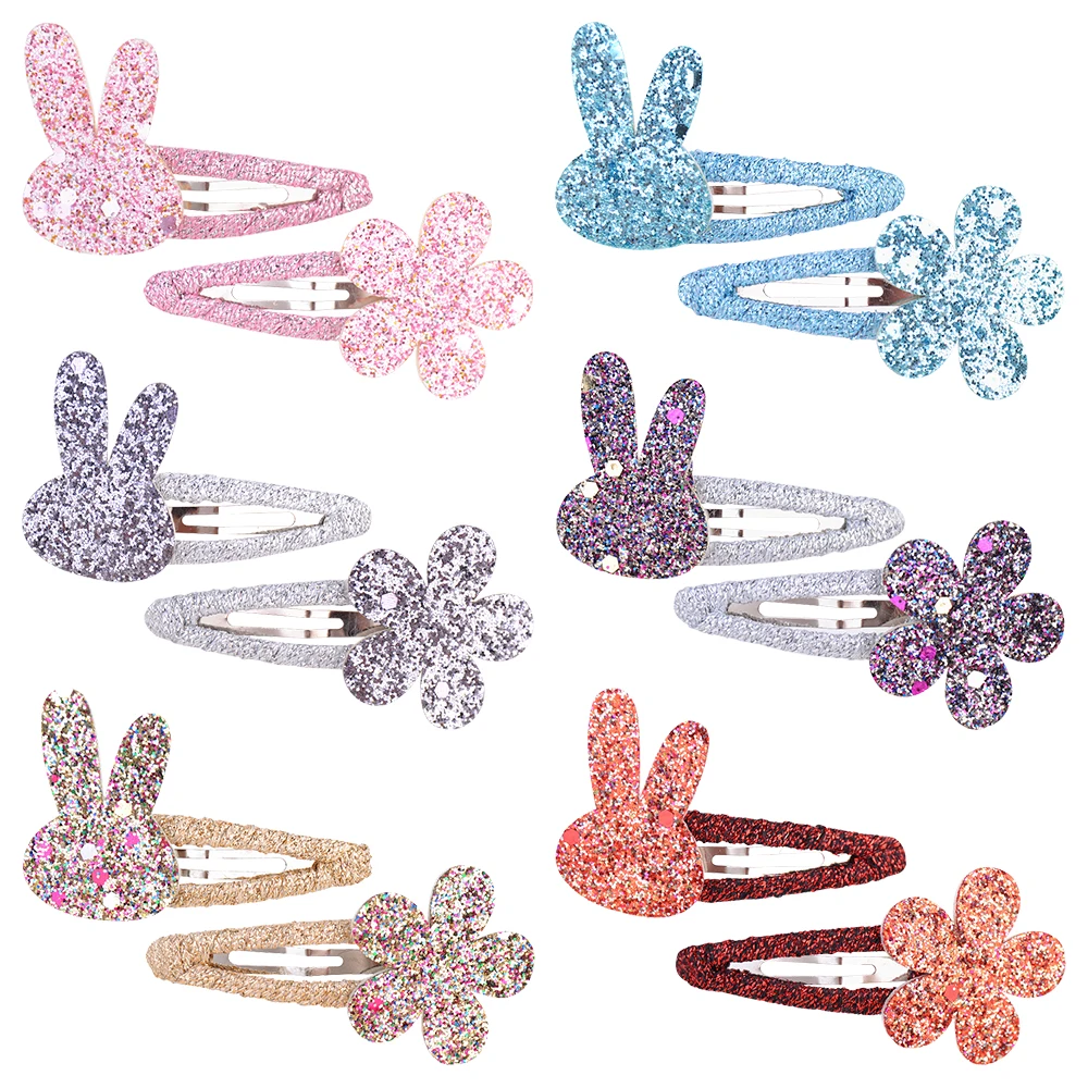 2PCS/LOT Hot Cute Rabbit Flower Hair Clips Sweet BB Glitter Girls Hairpins Barrettes Headwear Fashion Accessories For Kids |