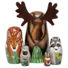 5Pcs/Set Hand Painted Wooden Nesting Dolls Matryoshka Deer Animal Figurines Toy Russian Matryoshka Dolls  Home Decor Toys