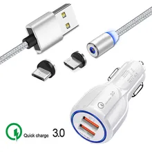 Для samsung Galaxy S4 S5 S6 S7 край A5 J3 J4 J5 A6 A7 A10 C8 Android телефон QC 3,0 быстрое зарядное устройство для автомобиля Магнитный кабель Micro-USB