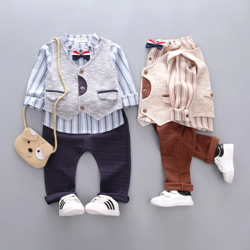 

2019 BOY'S Spring And Autumn Long-sleeve Suit Infants CHILDREN'S Shirt Waistcoat Pants Three-piece Set Korean-style Children Pur