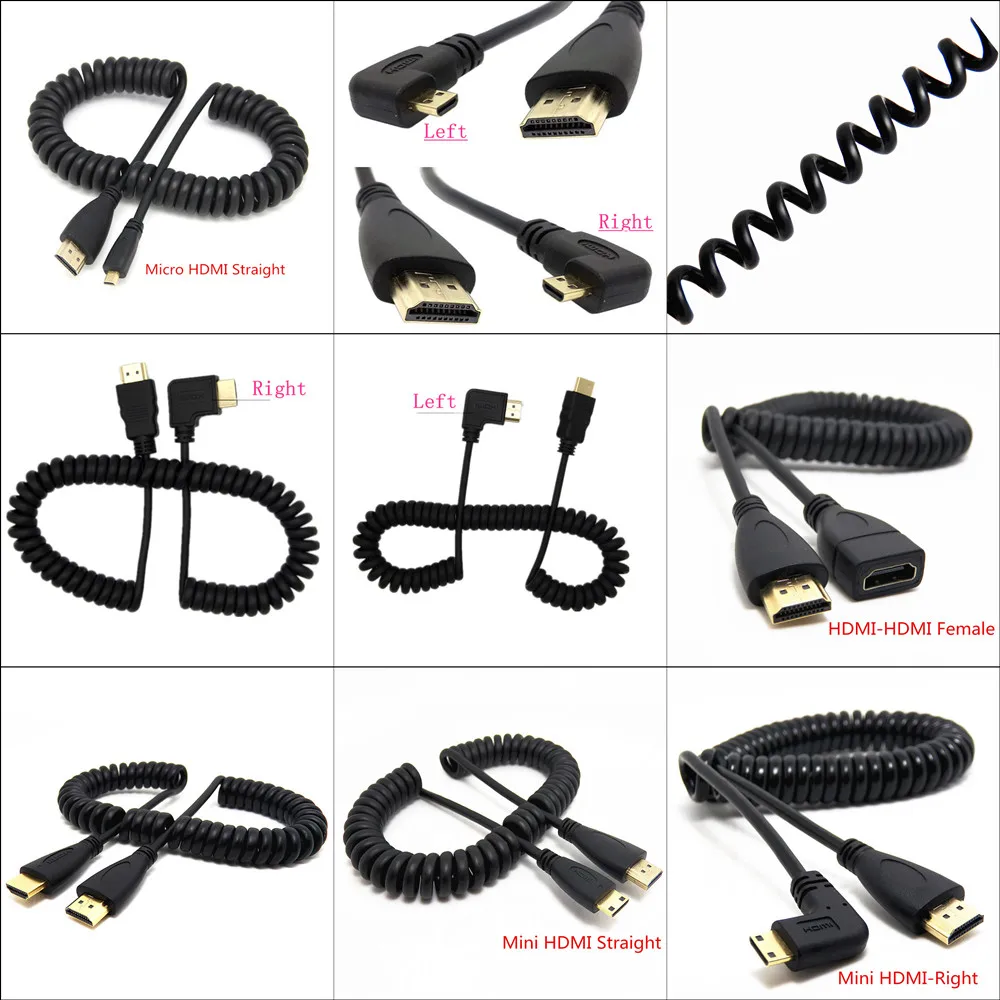 Переходник с HDMI на правый и левый Угол Mini Micro штекер растягивающийся пружинный