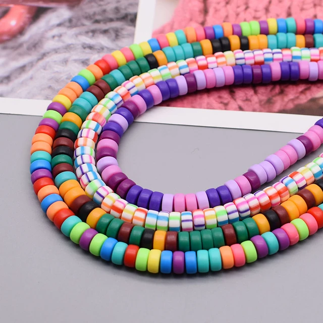 6x3mm 95pcs/lot Colorful Polymer Clay Beads Wheel Shape Loose Spacer Bead  for Jewelry Making DIY Necklace Bracelet Supplies
