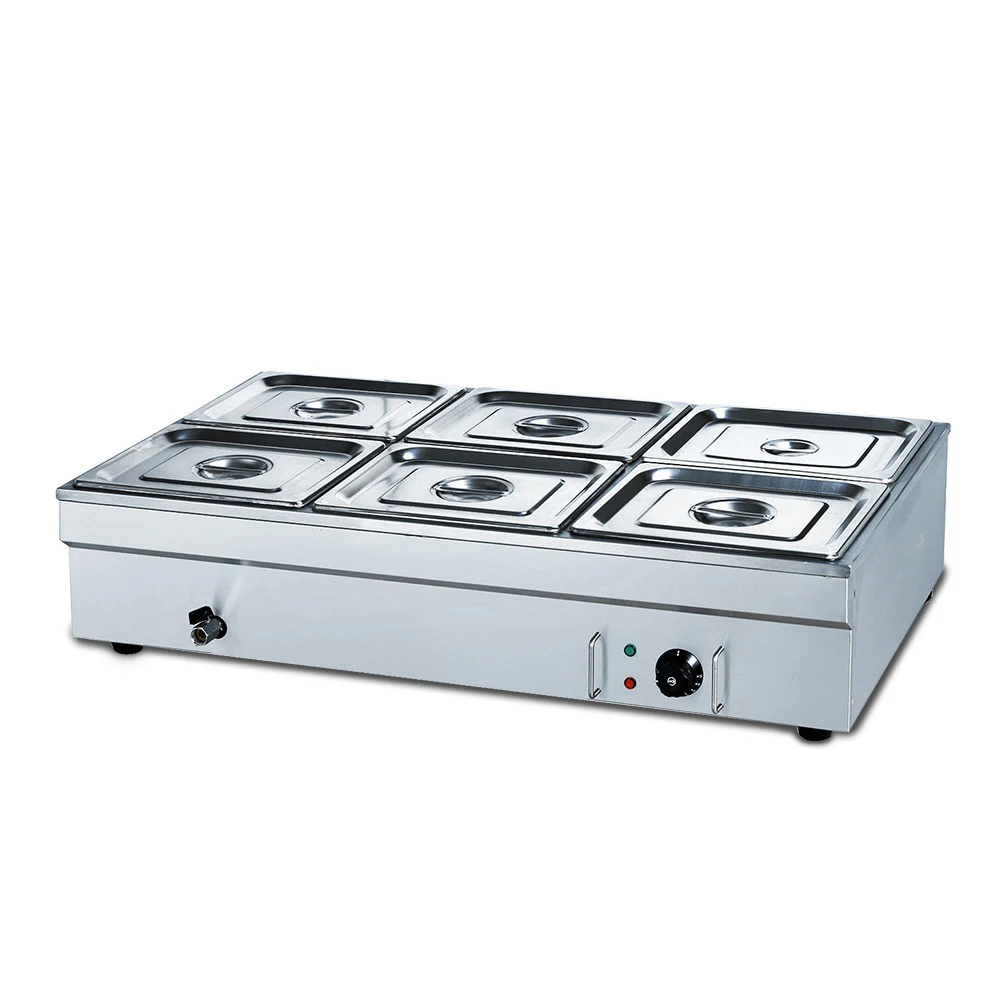 BS-6B Six Pots Electric Heat Insulation Soup Pool Stainless Steel Insulation Station Sale Table Fast Food Car Electric Stove