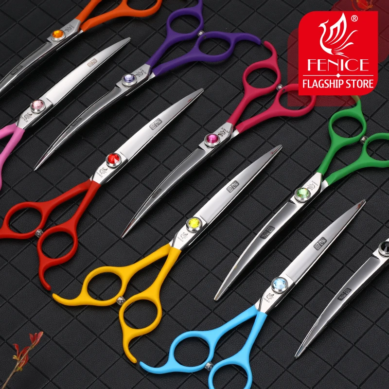 Fenice 6.5 inch Professional Dog Grooming Down Curved Scissors Colorful Shears Groomer Tools Japan 440C Set Comb and Bag dog grooming scissors dog grooming scissors kit