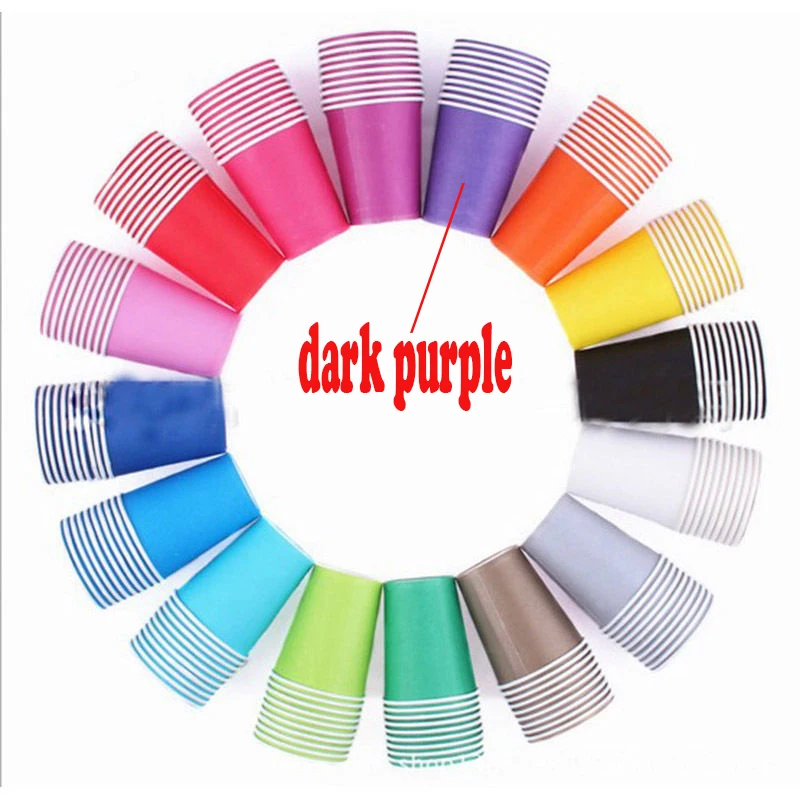 dark purple 10pcs Baby Paper Cups Solid Birthday Muti-Color Wedding Colorful decorate Tableware Party Supplies Plain DIY Festival household - Color: dark purple