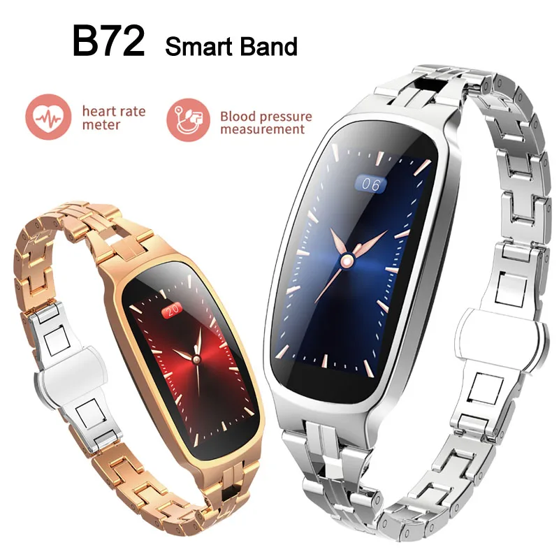 

B72 Female Sports Smart Watch Stainless Steel Band Heart Rate Blood Pressure Monitor Fitness Tracker Bluetooth Smart Bracelet