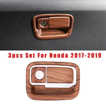 

3pcs Peach Wood Grain Storage Box Handle Cover Trim For Honda CRV CR-V 2017-19 Replacement Car Accessories