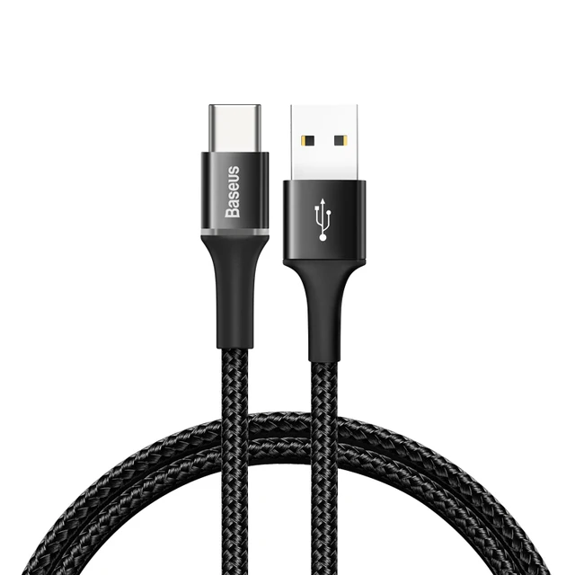 Baseus 3A USB Type C Cable For Xiaomi Poco x3 Samsung Galaxy S20 S10 For huawei type-C Mobile Phone USB C Fast Charging Cable Black