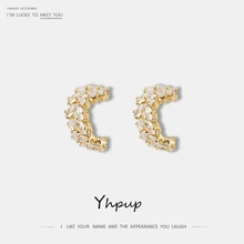 Yhpup, модные медные Роскошные серьги с цирконием кубической огранки, золото, серебро, S925, массивные серьги для женщин, аксессуары для свадебной вечеринки