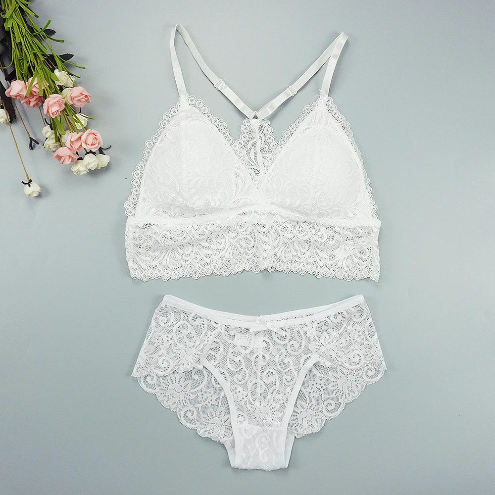 Bra Panty Set Sexy Panties Lace Lingerie Femme Underwear Push Up Thin 1/2 Triangle Cups Bralette Hollow Out Briefs Wholesale bra and knicker sets Bra & Brief Sets