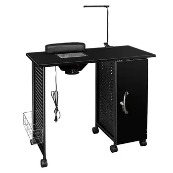 

Manicure Nail Table Station Steel Frame Beauty Salon Equipment Drawer with LED Lamp Black 2020