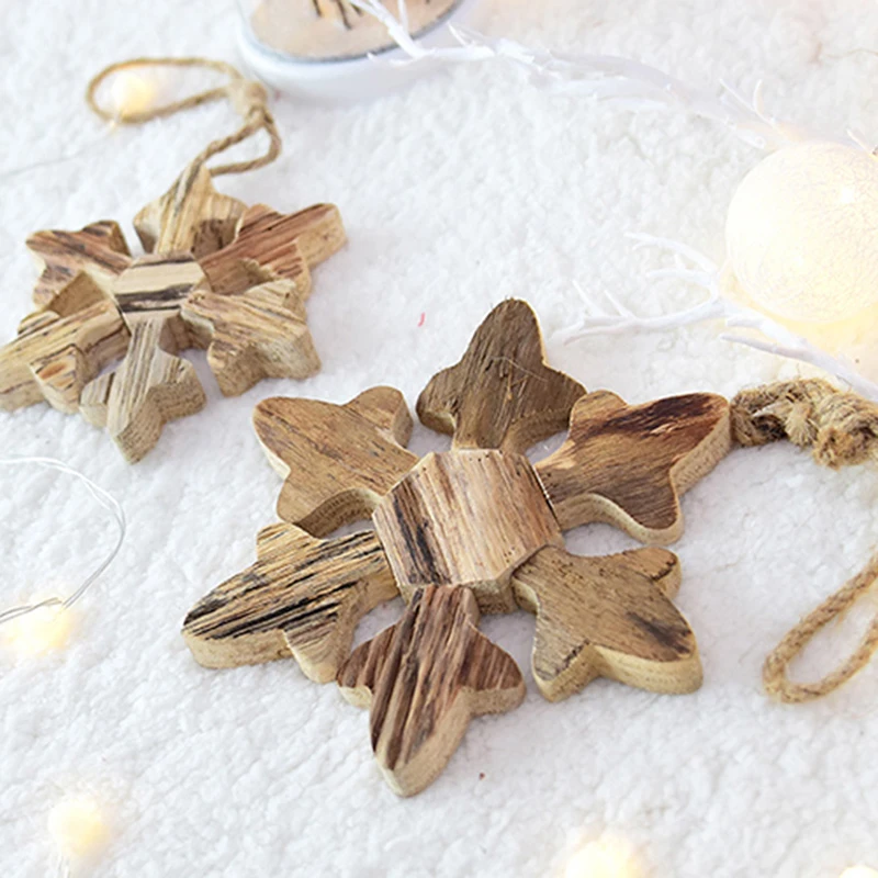 Merry Christmas Eve Wooden Snowflake Window Hanging Snowflake Winter Snow Decor For Home Happy New Year Supplies