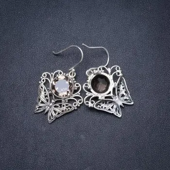 

Natural Smoky Quartz Handmade Unique 925 Sterling Silver Earrings 1.5" Y1564