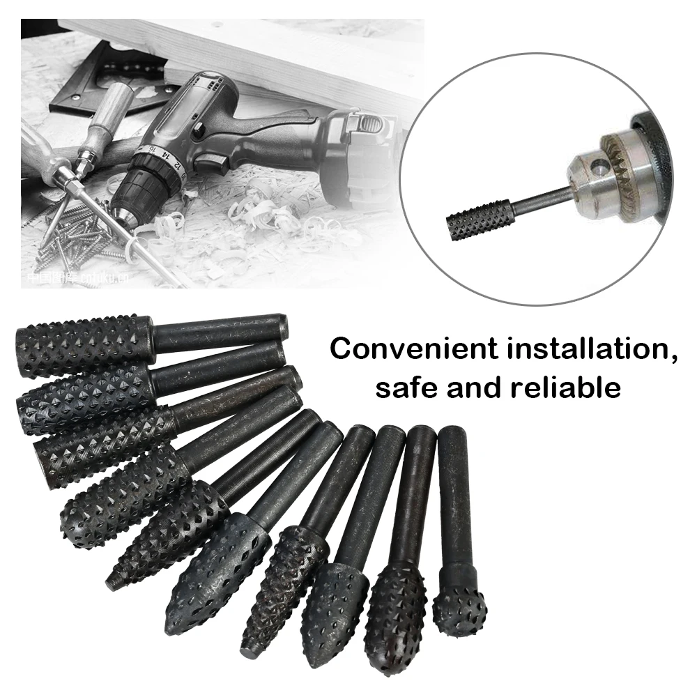 

10pcs Rotary Files Rasp Set 6mm Shank Carbon Steel Milling Cutter Tool Woodworking Engraving Grinding Accessories dremal Bits