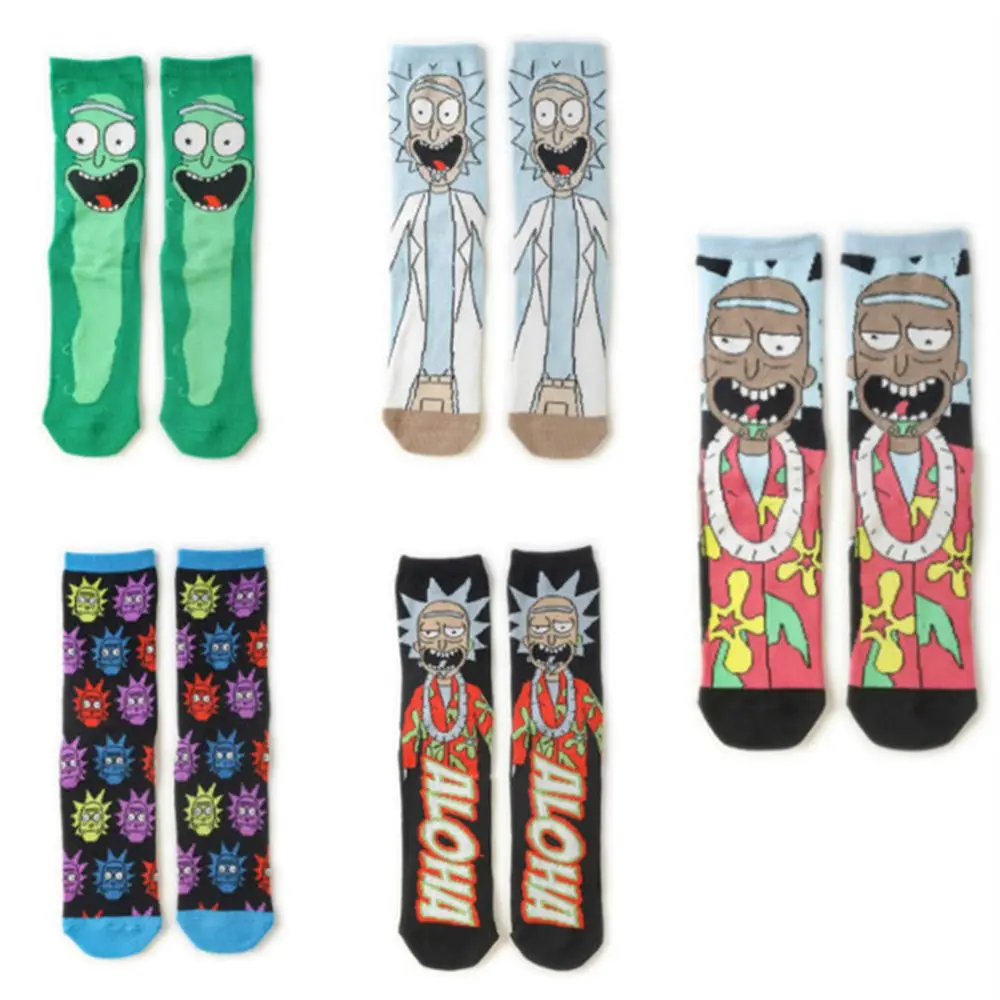 Ricked Morties Letter Print Crew Street Green Fashion Adult Sock Genius Scientist Crazy College Brain Wave Anime Cartoon |