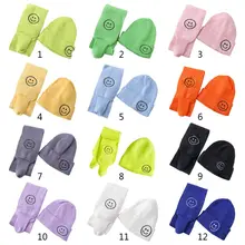 Комплект из 2 предметов; детская зимняя шапка; длинный шарф; комплект с вышитым смайликом; яркие цвета; Шапка-бини; C6UD