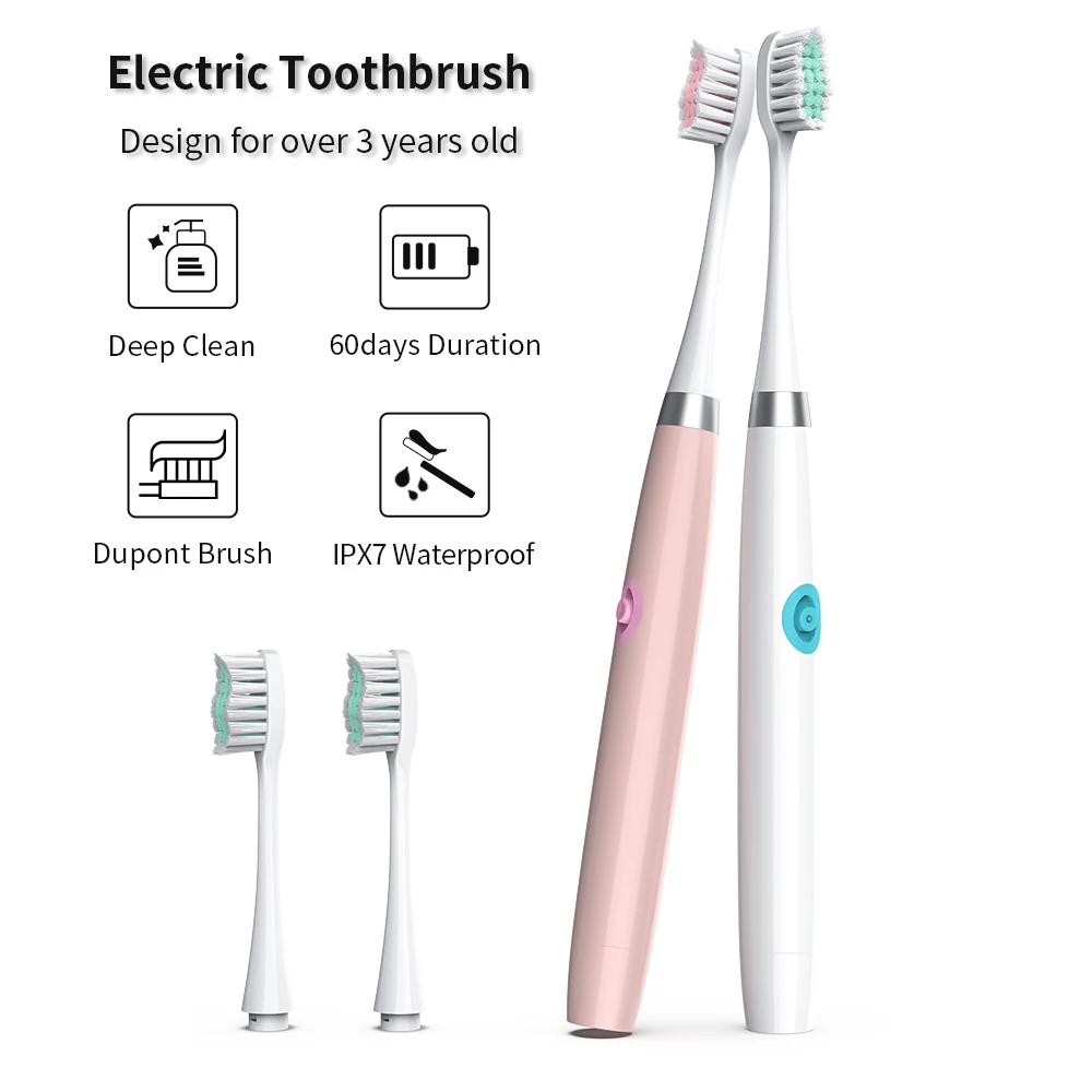 

Electric Toothbrush With 3 Brush Heads Battery Operated Oral Hygiene Non Rechargeable Waterproof Toothbrush For Children