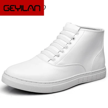 

Mens White Shoes Ankle Boots Genuine Leather 2019 High Top Black/white Ankle Boots Shoes For Men Spring Casual Boots