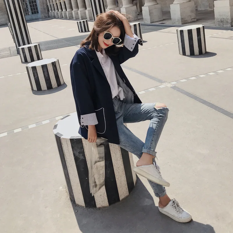

Hong Kong Style Retro CHIC Small Suit Coat Women's 2019 Season Coat Casual Loose-Fit Suit Short Coat Female Students