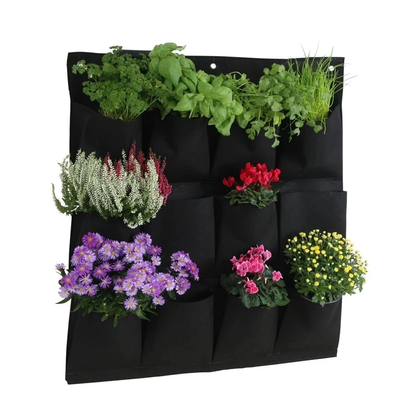 12/25/49 Pockets Garden Vertical Hanging Wall Planter Black Flowers Plant Grow Bag Green Home Decoration Vegetable Planting Pots