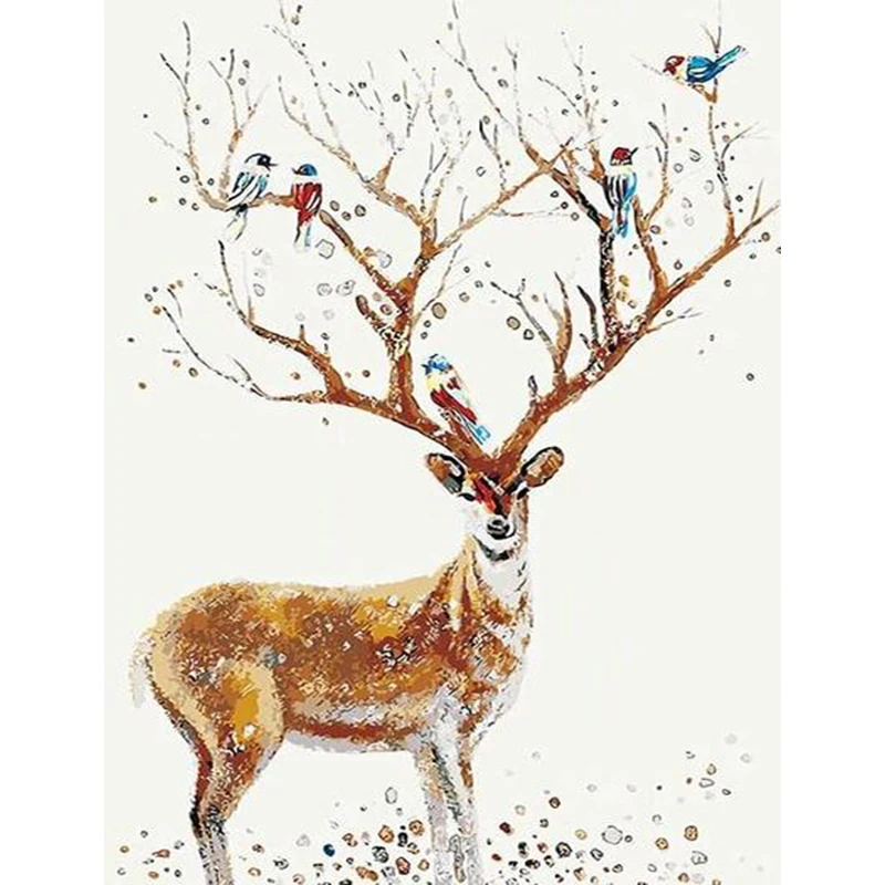 

Painting By Numbers DIY Dropshipping 40x50 60x75cm Warm bird and deer family Animal Canvas Wedding Decoration Art picture Gift