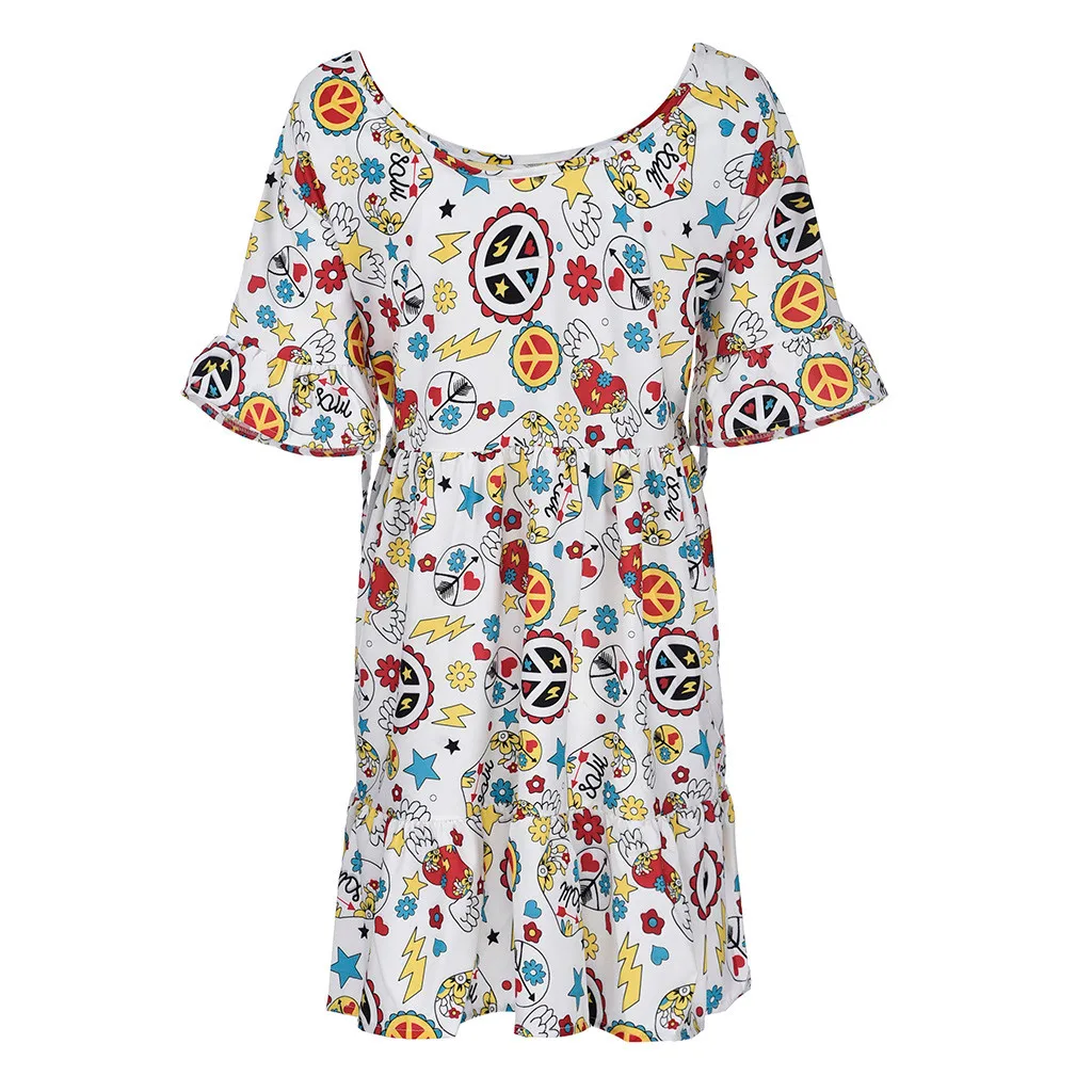 JAYCOSIN 5XL платье женское свободное платье с коротким рукавом Мини Летнее платье сарафан с рюшами бохо платье с цветным принтом Femme Плюс Размер 7