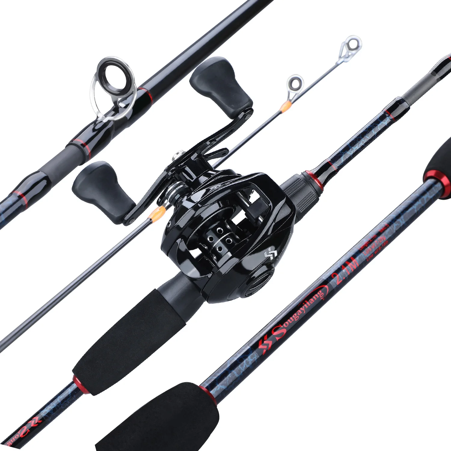 Sougayilang 1.8m- 2.4m Casting Fishing Rod Combo Portable 5 Section Fishing Rod and 12+1BB 7.0:1 Gear Ratio Baitcasting Reel