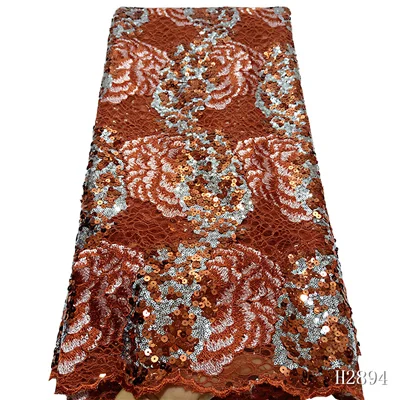 Африканский кружевной тюль с пайетками парча жаккардовая ткань африканская вышивка corala французское кружево с блестками ткань A2894 - Цвет: orange lace fabric