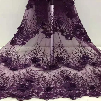 

Latest Nigeria Mesh Fabric with beads stones 3d flower Lace Fabric 2019 Newest French Tulle Lace Fabric For Evening Party Dress