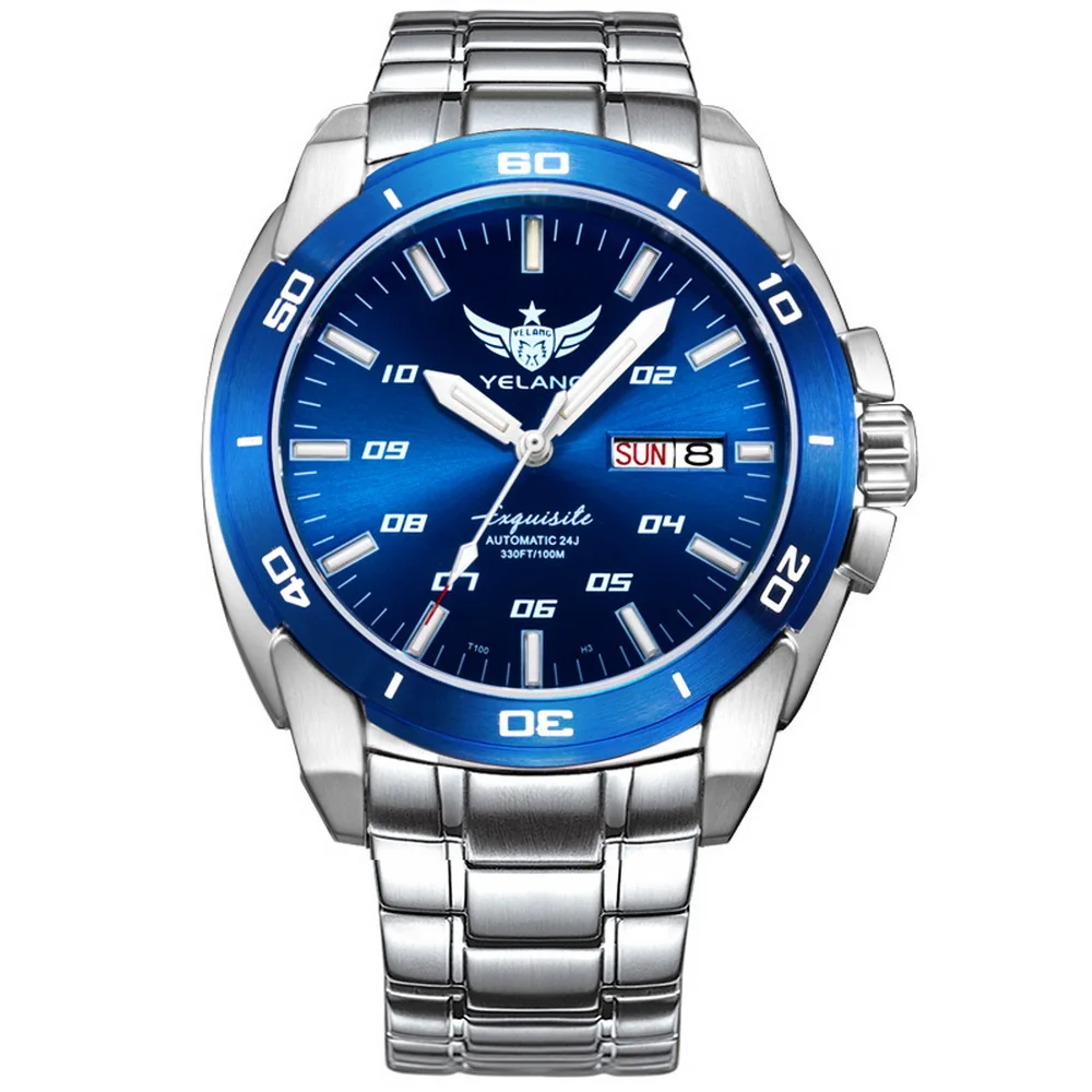 steel blue dial Мужские T100 тритиевые наручные часы, мужские часы для дайвинга Yelang автоматические meachnical H3 наручные часы водонепроницаемые мужские спортивные часы reloj hombre V1020 - Цвет: steel blue dial