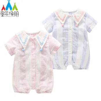 

Newborn Bow Tie Bodysuit Twin Baby Clothing Cute Clown Collar Ruffles Infant Boys Girls Stripe Bodysuits