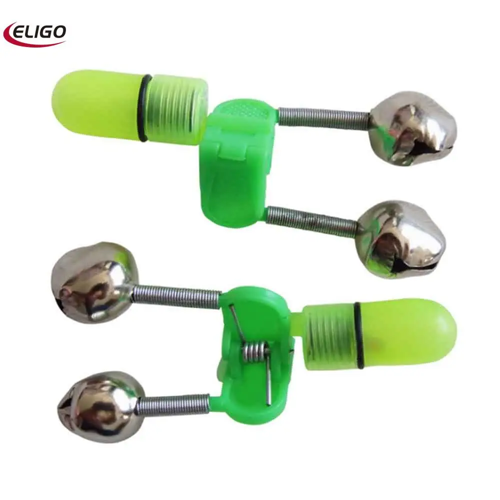 

10 PCS LED Night Fishing Bite Bait Alarm 2 Bells Light Rod Tip Clip Alert Ring