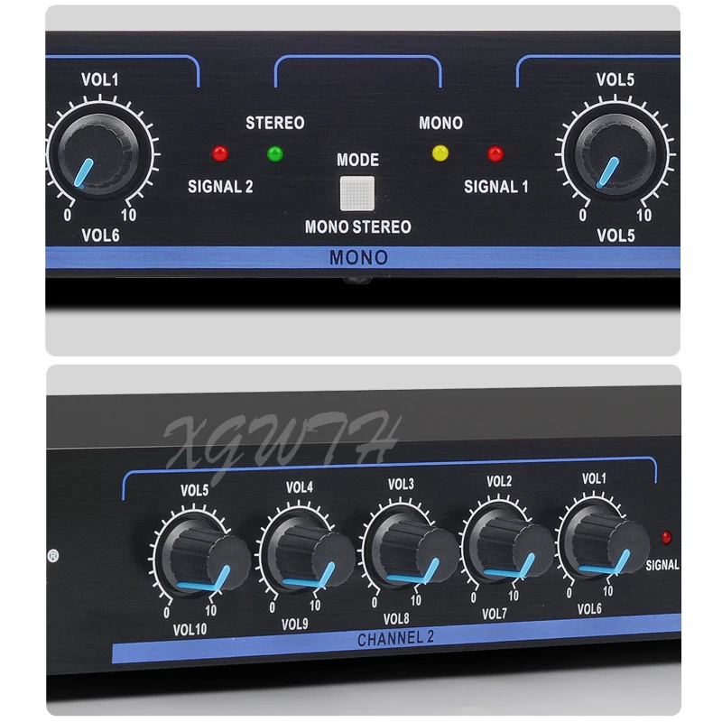 Stereo Mono Audio Signal Distributor 2 in 10 Out XLR Splitter Amplifier Stage Equipment DJ Conference Multi-amp Distribution