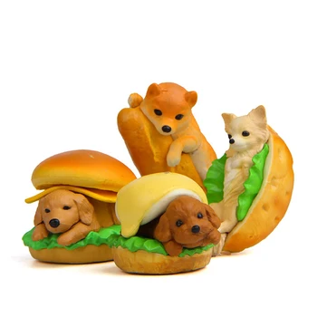 

4pcs/lot Kawai Food Hamburger Corgi Golden Dog Resin Zakka Bulldog Corgi Action Figure Collection Model Home Ornament