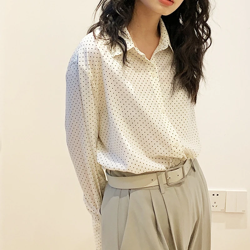 Blusas ceñidas con estampado de lunares para mujer, camisas de oficina la moda para mujer, blusas sencillas y frescas a juego para primavera 2021| Camisa| - AliExpress