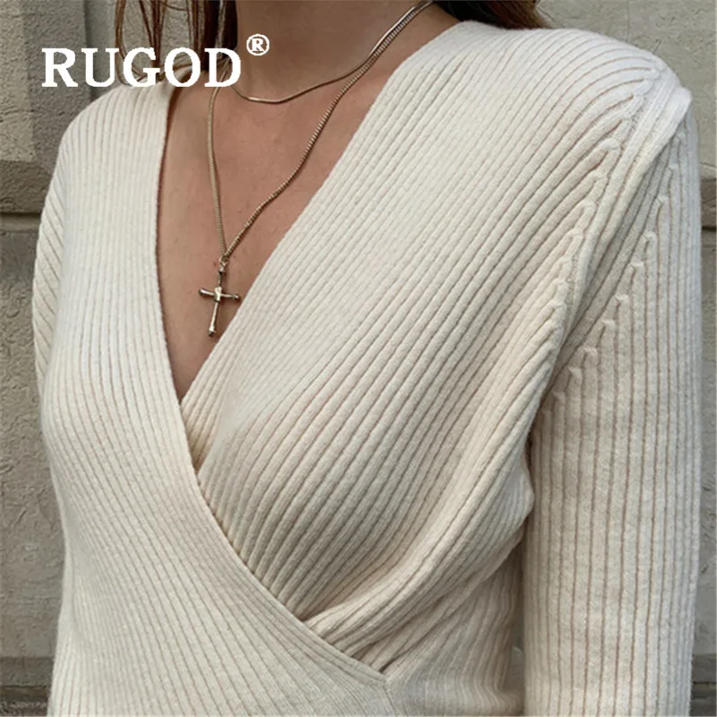 RUGOD свитер женский корейский стиль крест длинный рукав вязаный пуловер элегантный женский осенний и зимний джемпер