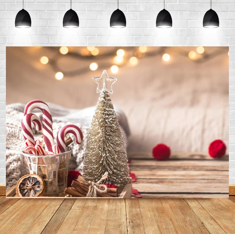 

Laeacco Cartoon Christmas Tree Candy Baby Birthday Portrait Light Bokeh Backdrop Photographic Photo Background For Photo Studio