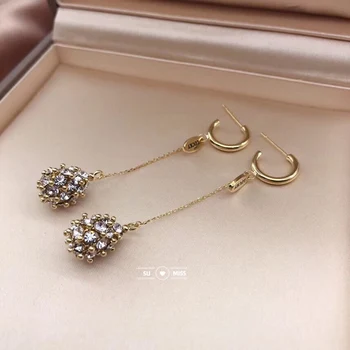 

Fashion Long Rhinestone Ball Geometric Earrings for Women Hanging Dangle Earrings Drop Gold Earrings Modern Oorbellen Jewelry