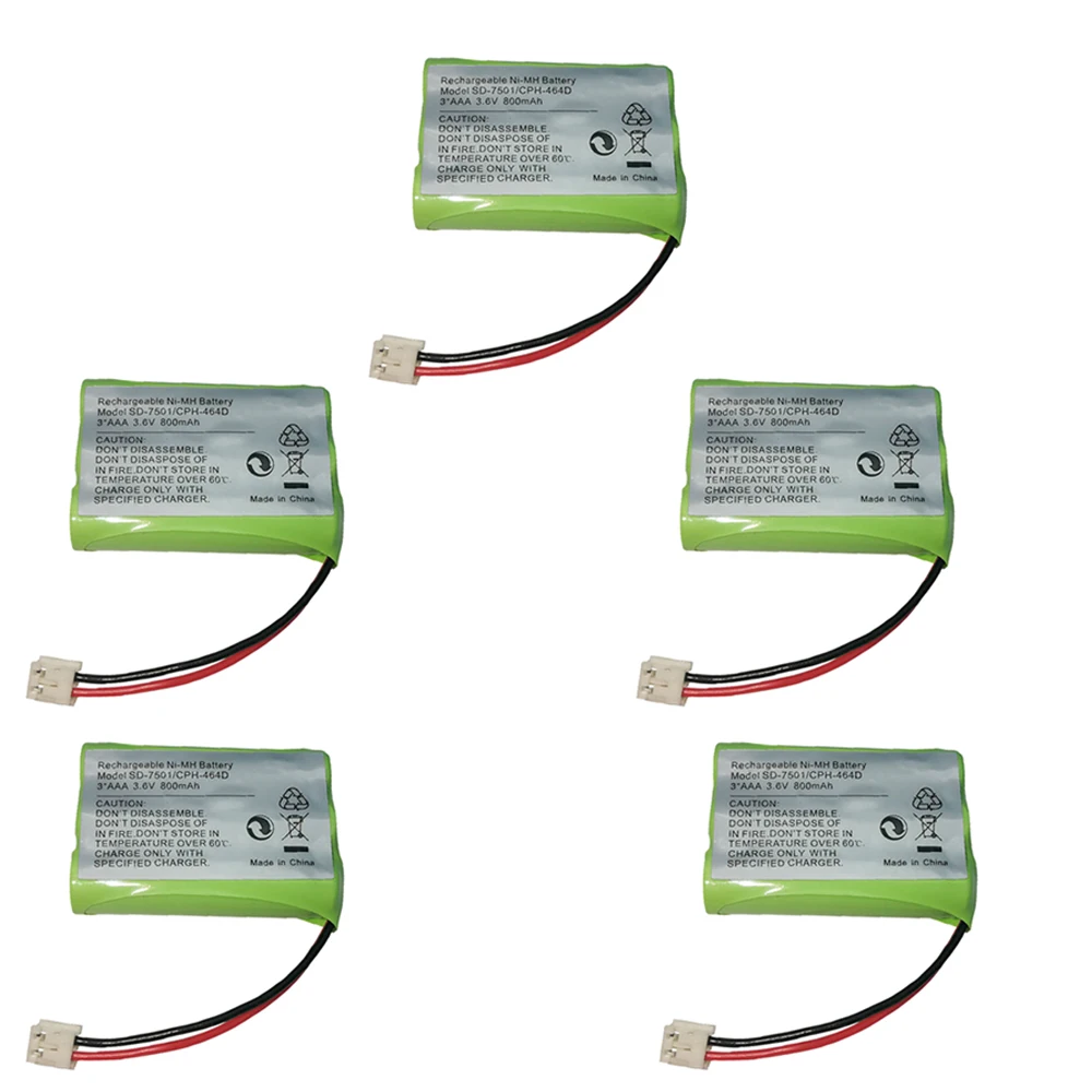 

5PCS Replacement Ni-MH Battery 3.6V 800mAh for SD-7501 V-Tech 89-1323-00-00 AT & T Lucent 27910 CPH-464D 3.6V 3*AAA BATTERY