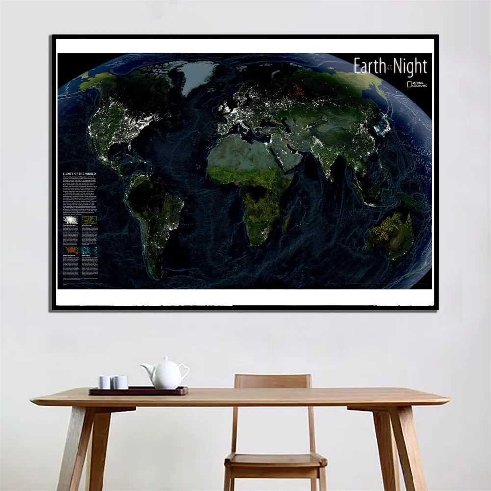 

2x3ft Fine Canvas Spray Painting Home Wall Decor Map The Earth At Night For Living Room Wall Decaration