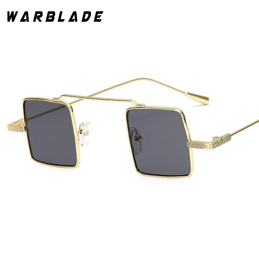 gold grey Солнцезащитные очки WarBLade из металла для мужчин и женщин, ретро Квадратные Солнцезащитные очки, модные прозрачные цветные солнцезащитные очки, небольшая оправа - Цвет линз: gold grey