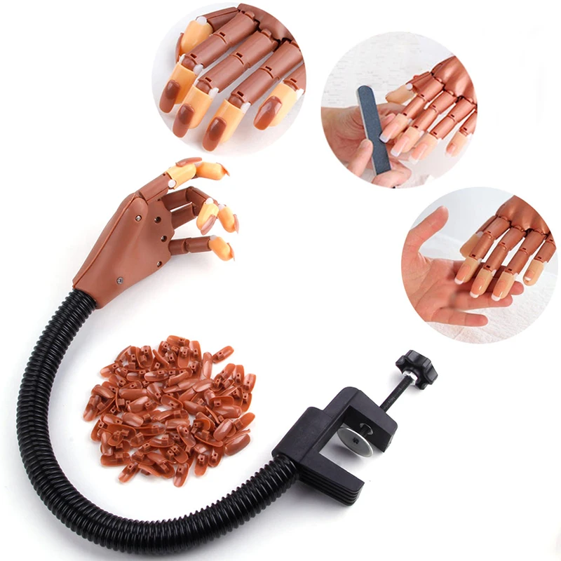 

Manicure Practice Hand Nail Training Equipment Flexible Movable Fake Hand Adjustable Nail Art Model Hand With 100Pcs False Nails